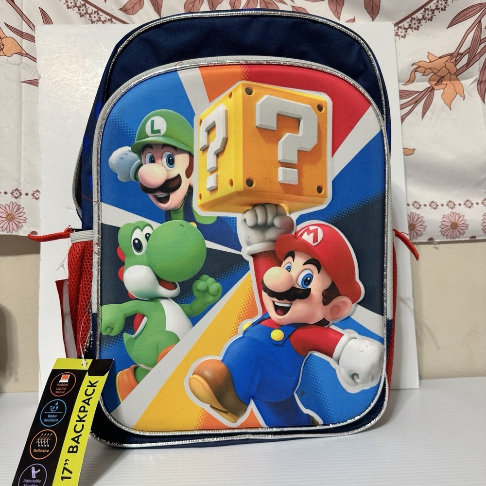 Nintendo Super Mario Kids "Gametime" Blue Backpack - Mario, Luigi, Yoshi